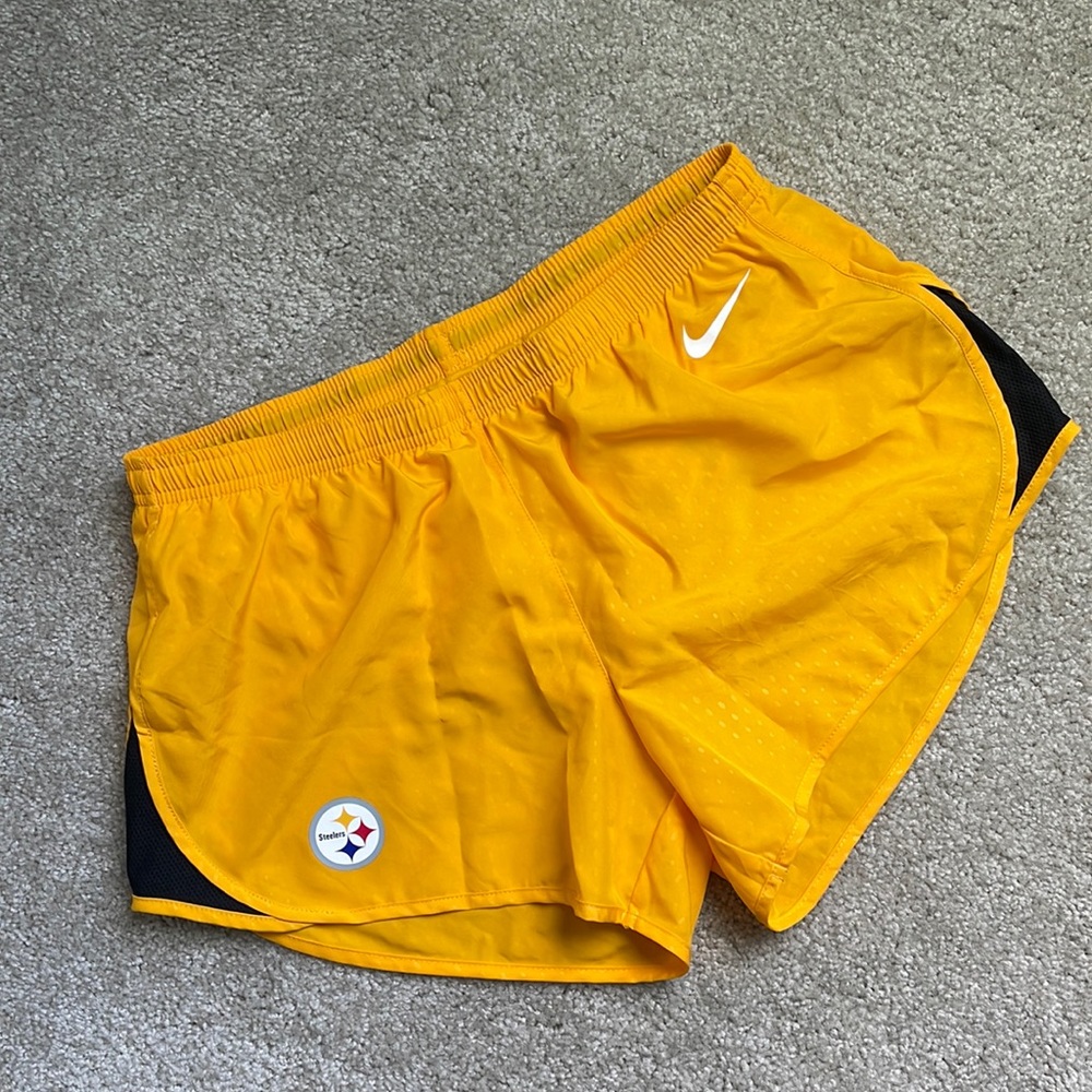 Nike Yellow and Black Athletic Shorts with Steelers Logo